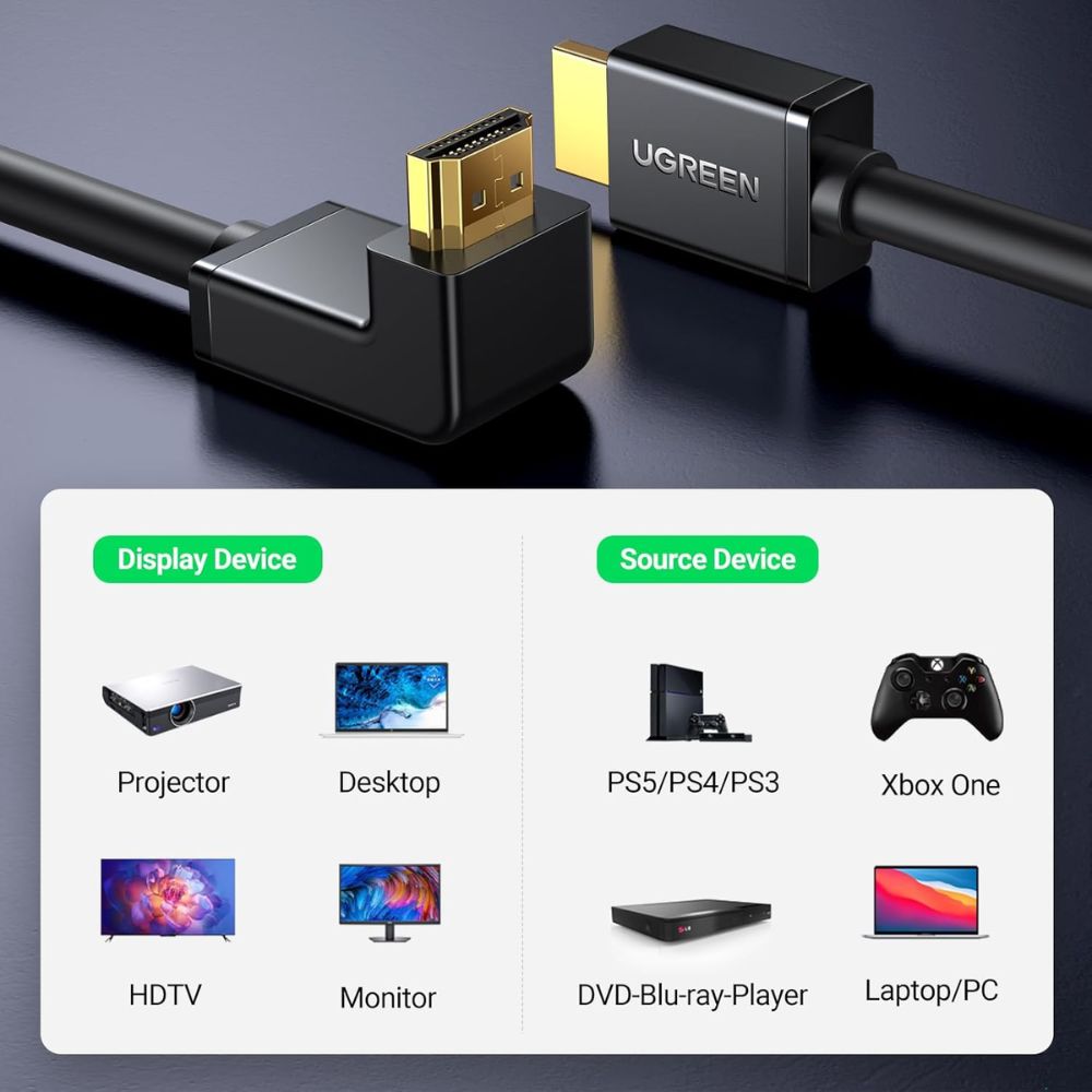 UGREEN HDMI Cable Right Angle 4K 90 Degree HDMI 2M