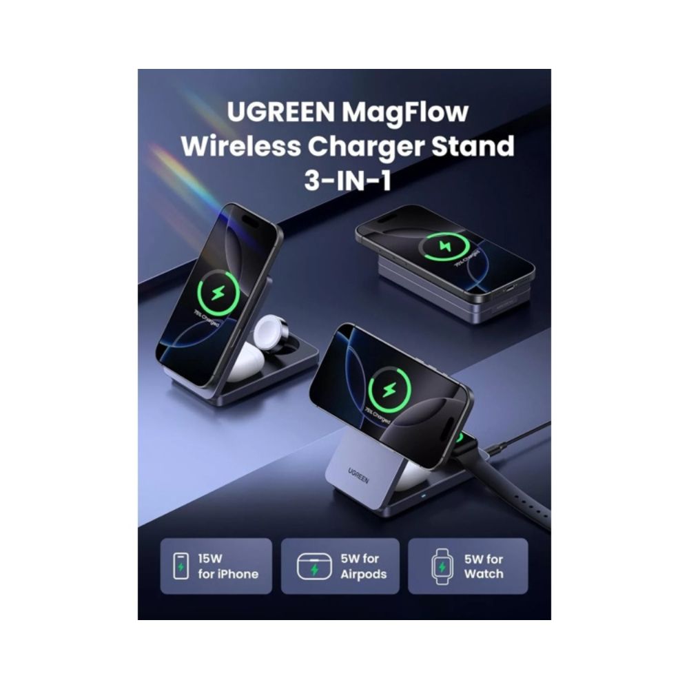 UGREEN MagFlow Qi2 3-in-1 MagSafe Charger