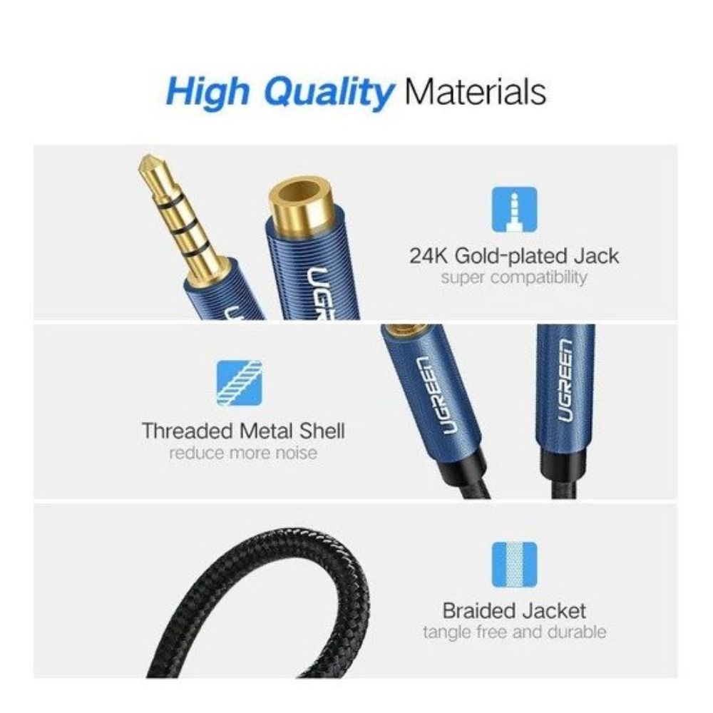 UGREEN Male to Female Extension Audio Cable 3.5mm, 1.5M Braided Cable