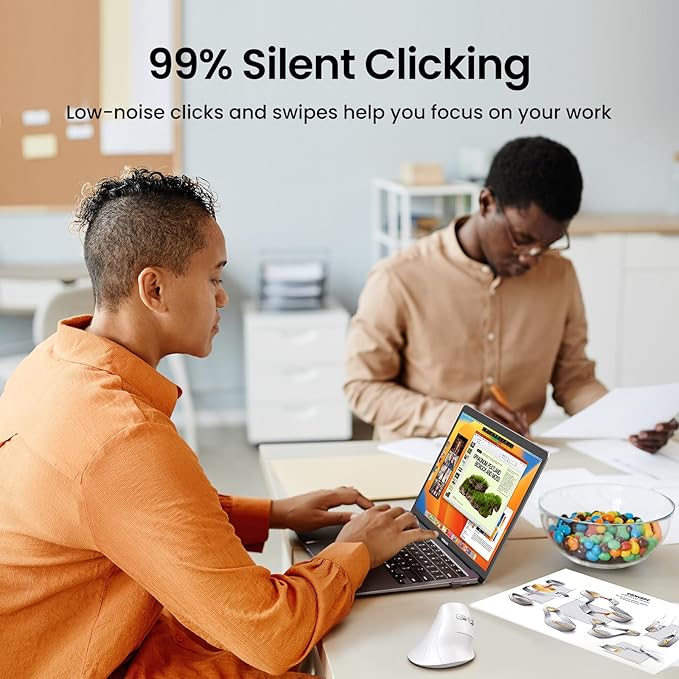 UGREEN – MU008 Vertical Mouse, Dual Mode Bluetooth & Wireless Mouse, Silent Click, 4000DPI