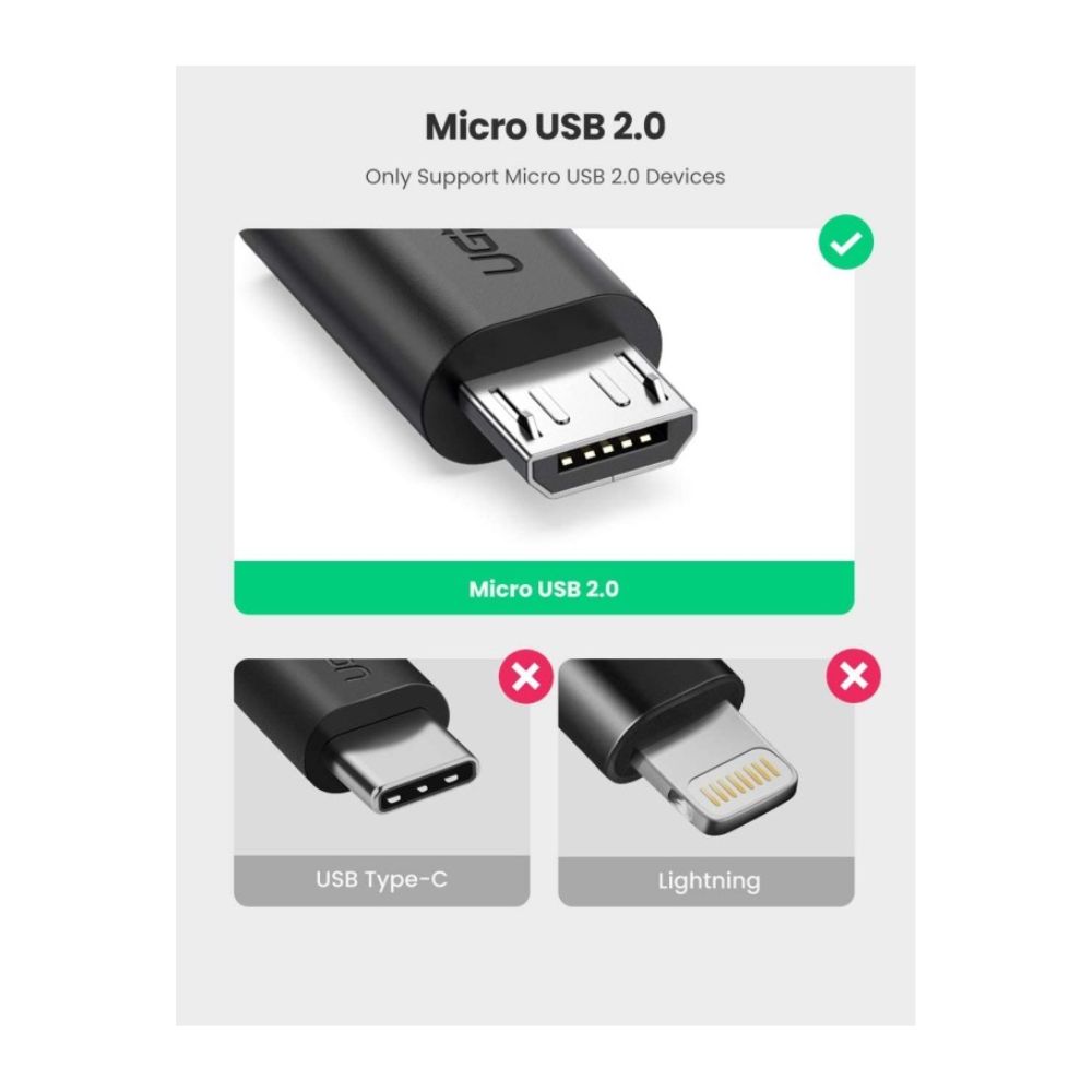 UGREEN OTG Cable Adapter from Micro-USB Male to USB-A Female – 15Cm
