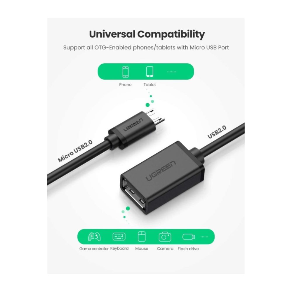 UGREEN OTG Cable Adapter from Micro-USB Male to USB-A Female – 15Cm