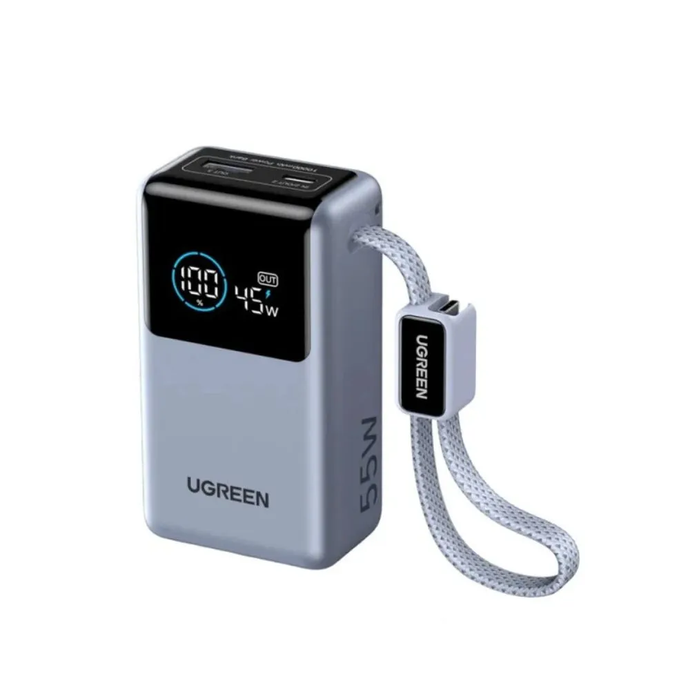 UGREEN PB727 55W 10000mAh Power Bank with Built-In USB-C Cable & Smart Display