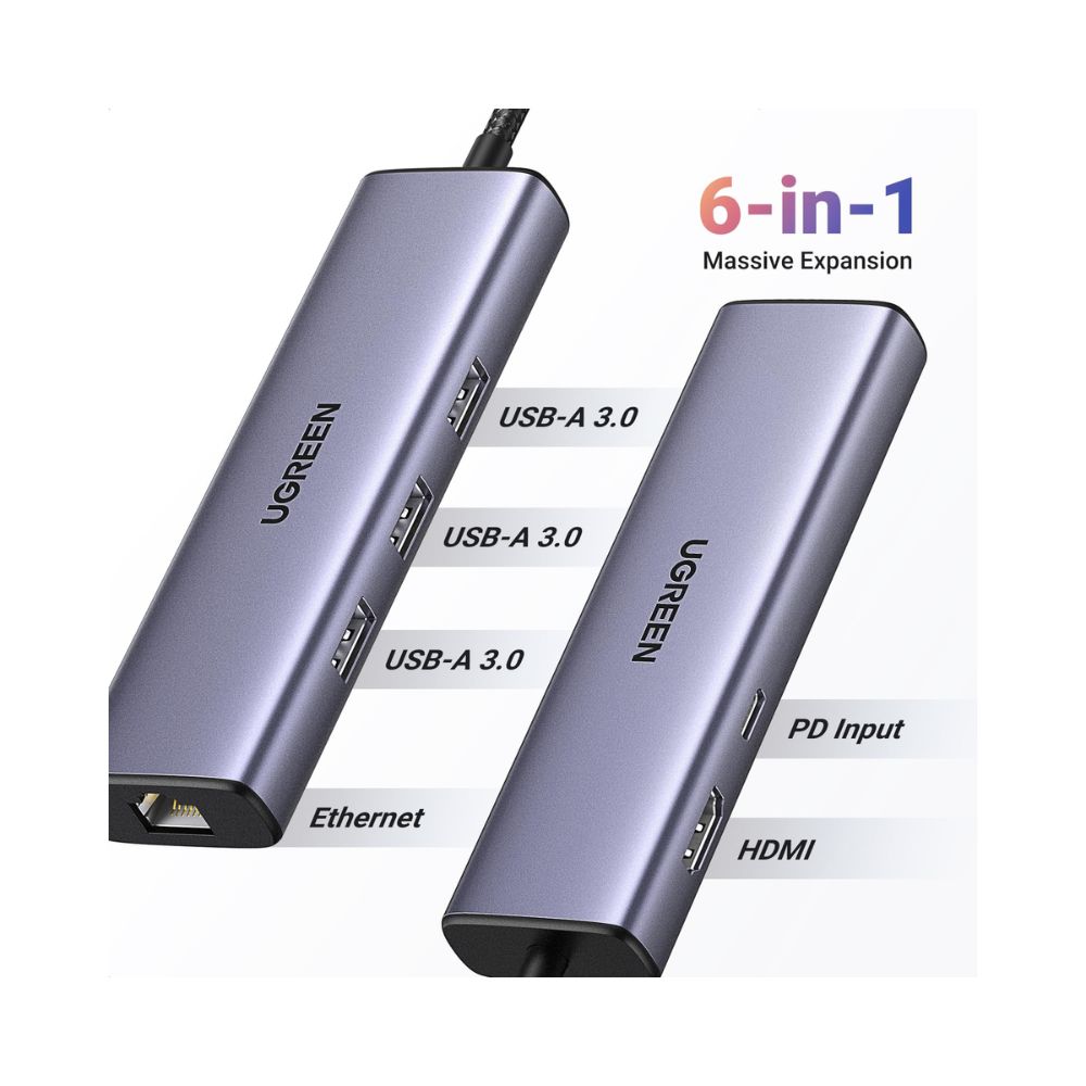 UGREEN Revodok 6 in 1 USB C Hub Gigabit Ethernet Adapter with 4K HDMI