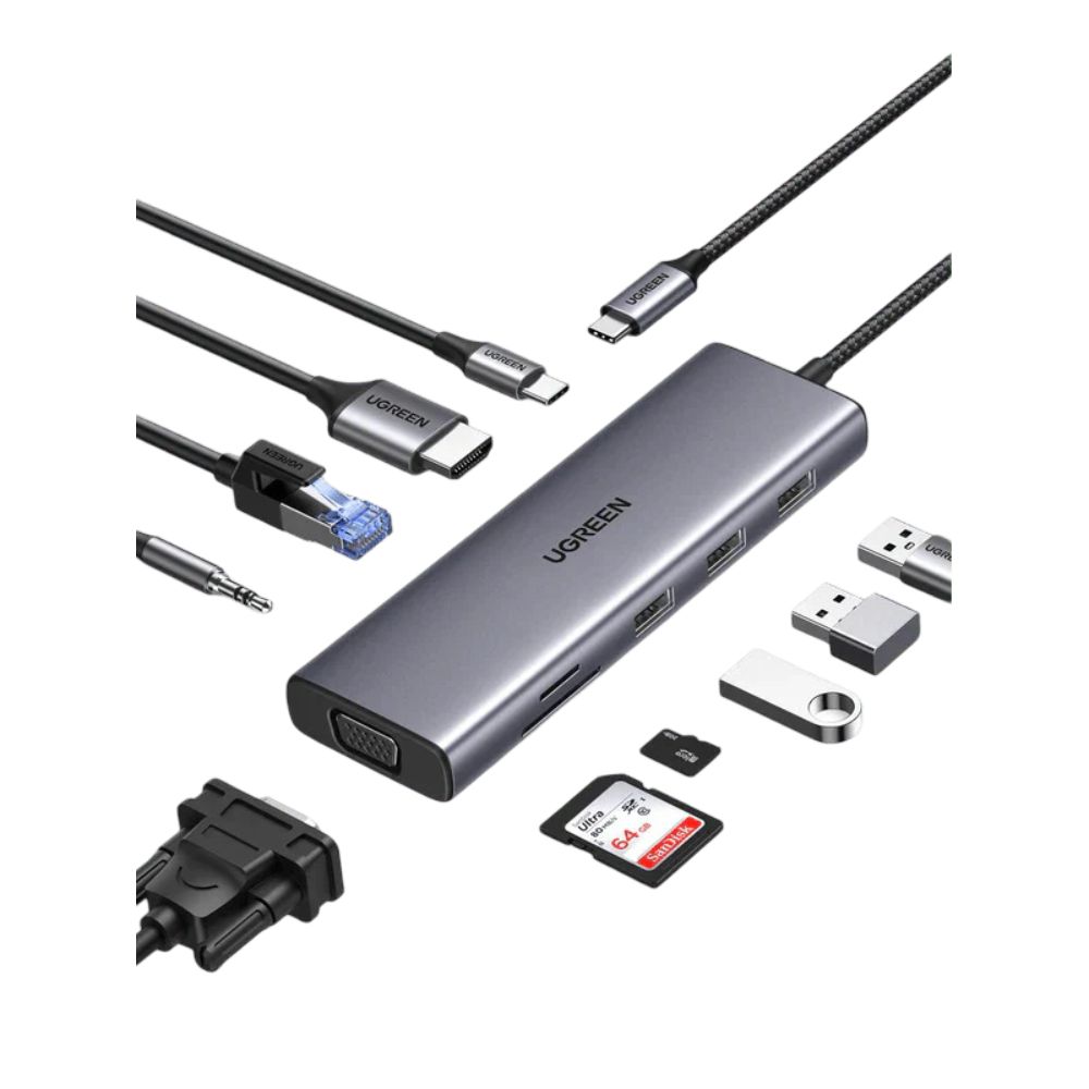 UGREEN USB C Hub 10-in-1 USB-C Dongle with 4K HDMI &amp; VGA Dual Monitor