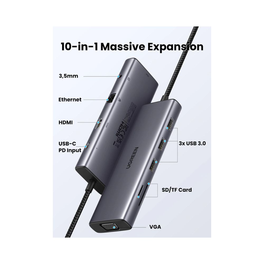 UGREEN USB C Hub 10-in-1 USB-C Dongle with 4K HDMI &amp; VGA Dual Monitor