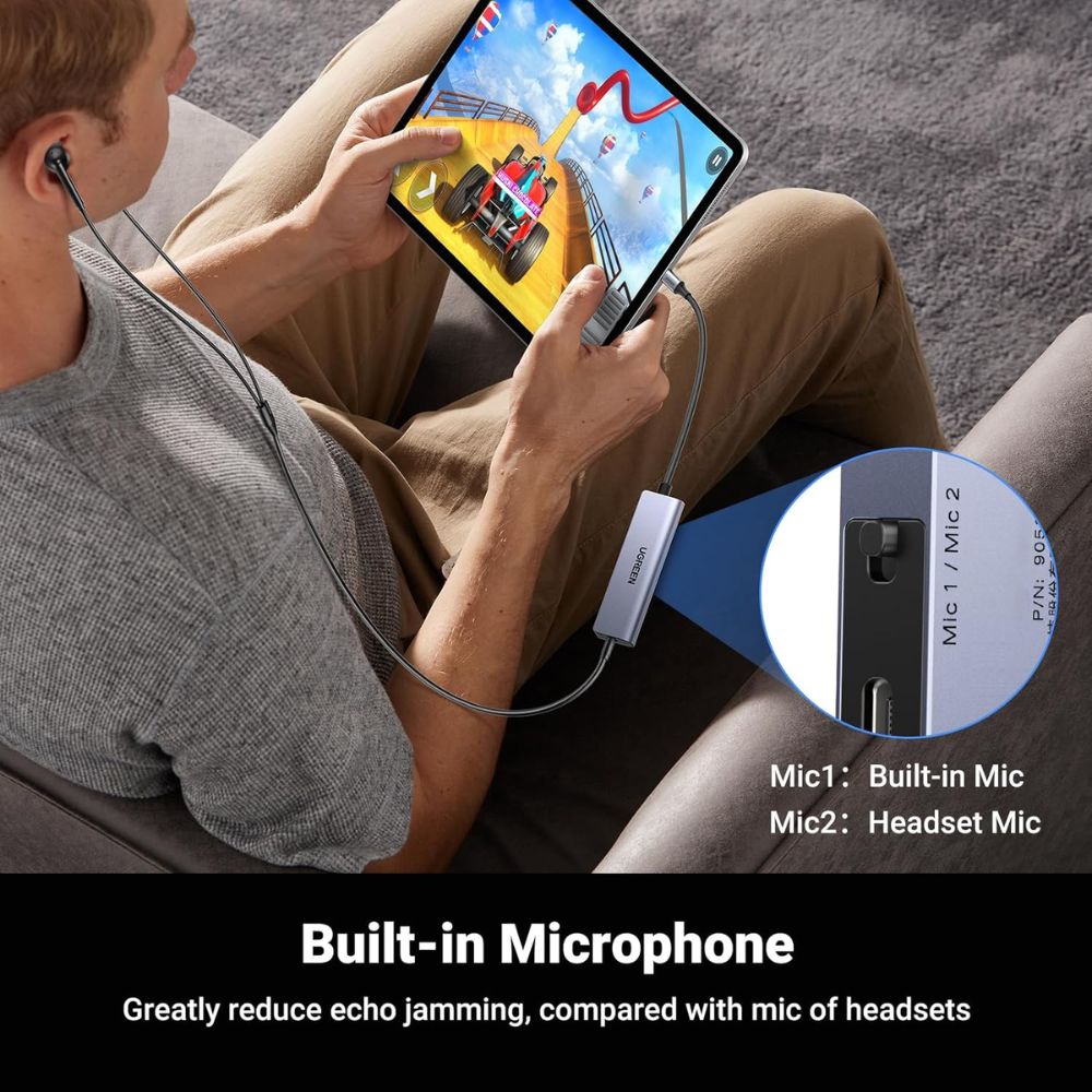 UGREEN USB C to 3.5mm Headphone &amp; USB-C Charging Port Built-In Microphone