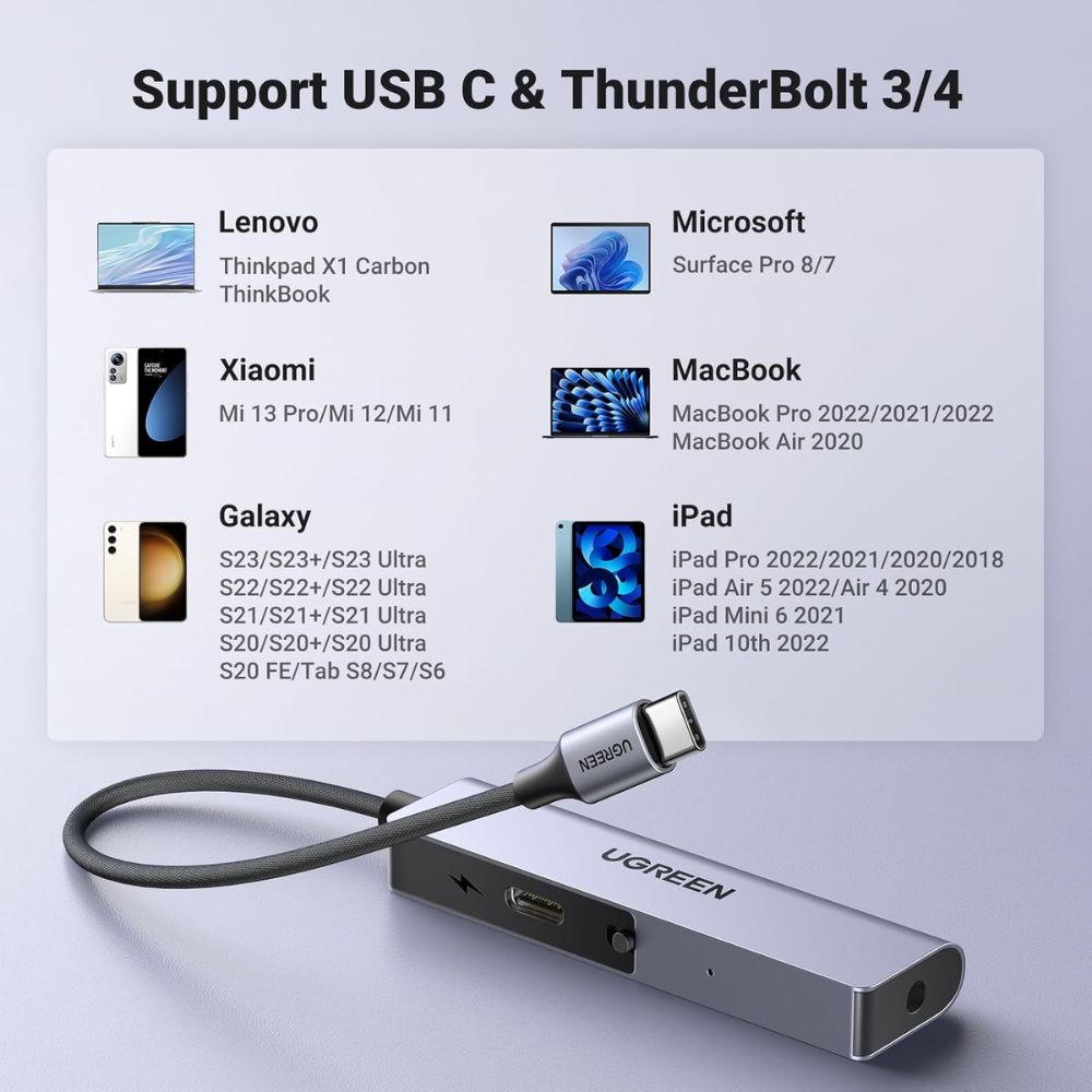 UGREEN USB C to 3.5mm Headphone &amp; USB-C Charging Port Built-In Microphone