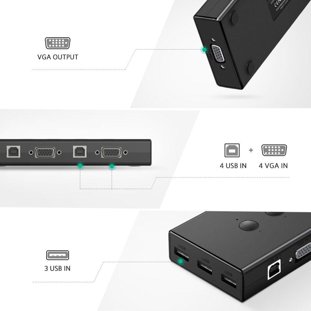 UGREEN USB KVM Switch Box 4 IN 1 OUT VGA Switch