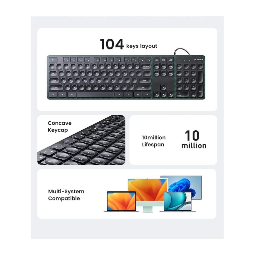 UGREEN USB Wired Keyboard Durable and Comfort