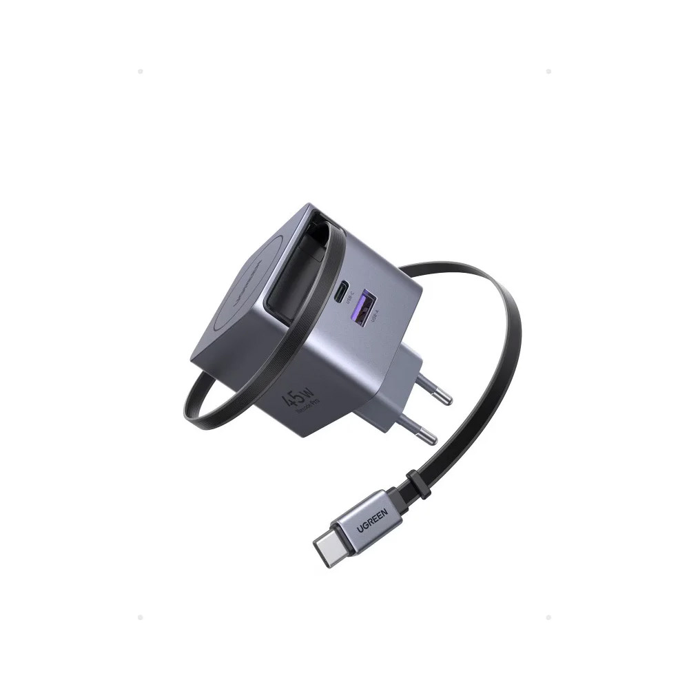 UGREEN – X614 45W GaN USB‑C Charger 3‑Port Fast Adapter with Retractable USB‑C Cable, GaN Technology & Safety Protection – 65822