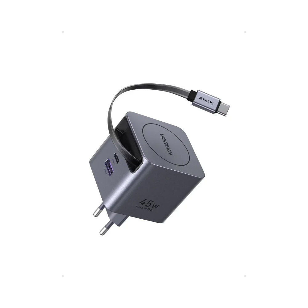 UGREEN – X614 45W GaN USB‑C Charger 3‑Port Fast Adapter with Retractable USB‑C Cable, GaN Technology & Safety Protection – 65822