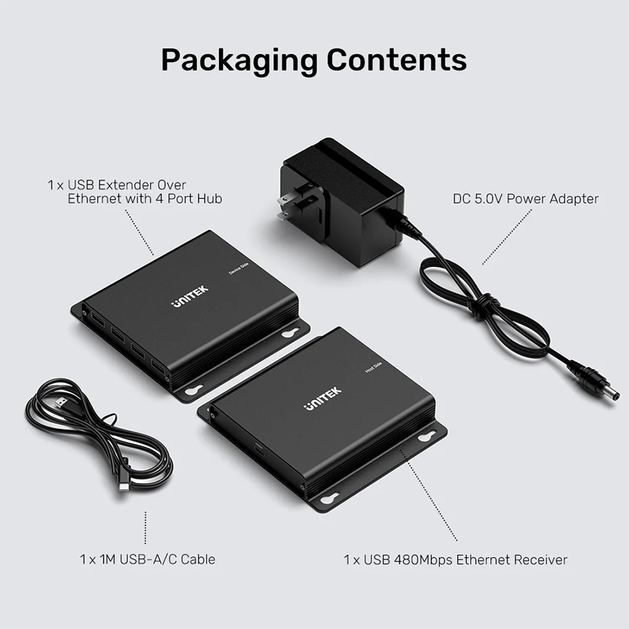Unitek 150M USB Extender Over Ethernet with 4-Port Hub