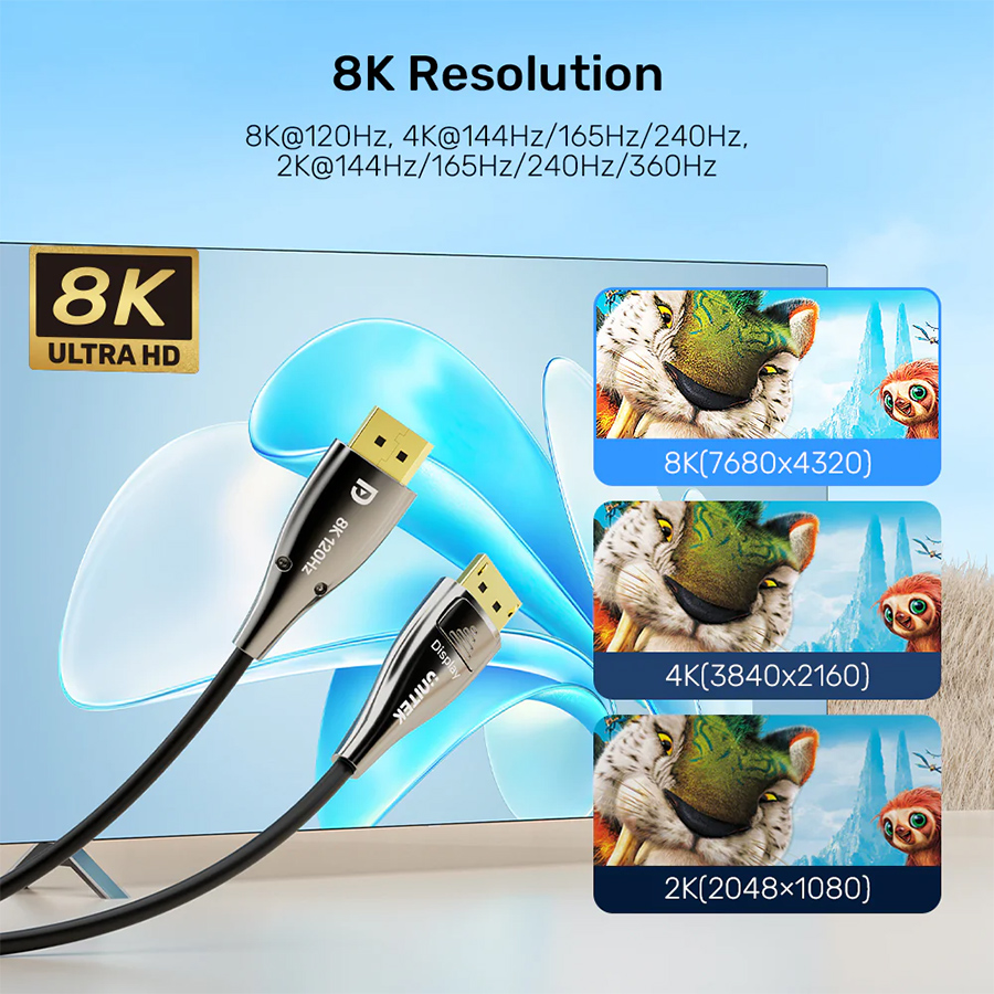 Unitek 8K Fiber Optic DisplayPort 2.1 Cable 10M