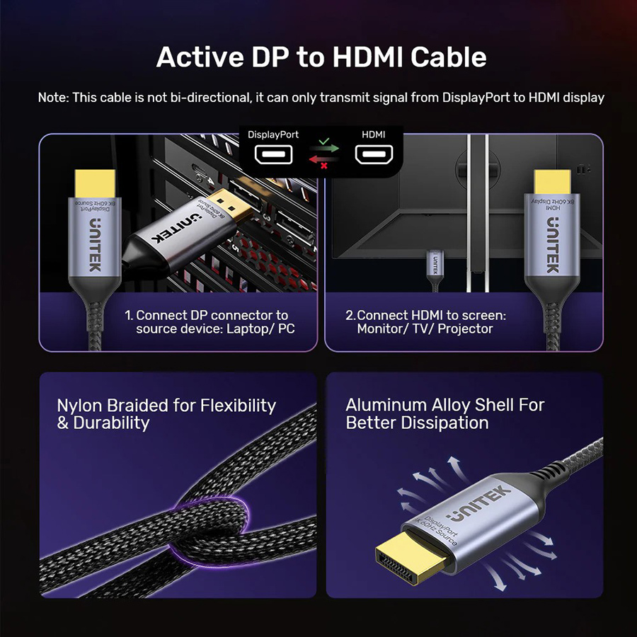 Unitek DisplayPort 1.4 to HDMI 8K Cable