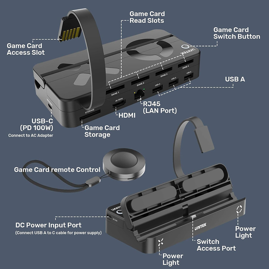 Unitek G1002F01 Gaming Docking Station with Remote