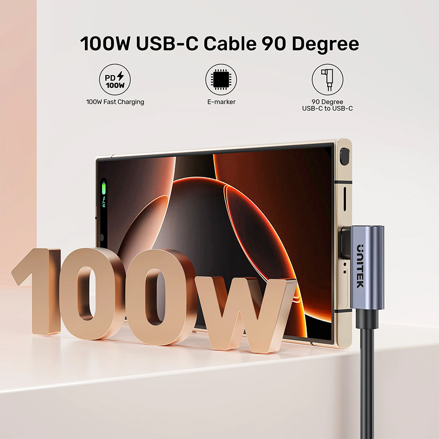 Unitek PD 100W USB-C Cable Dual 90 Degree 1M