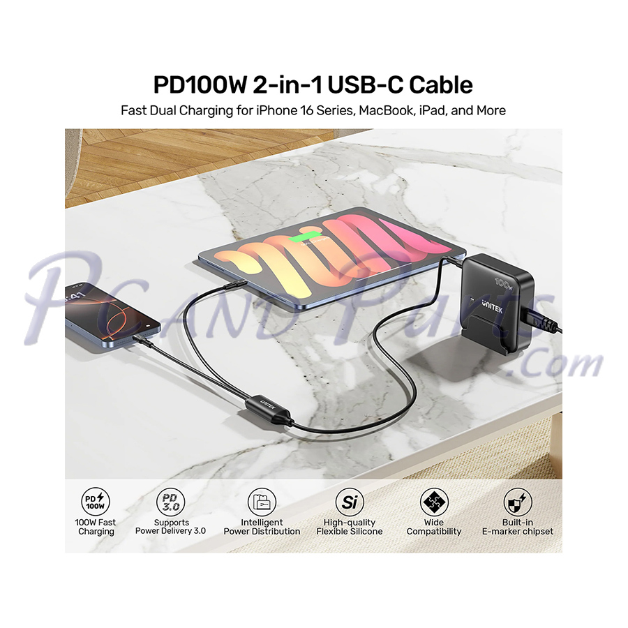 Unitek PD100W 2-in-1 USB-C Cable