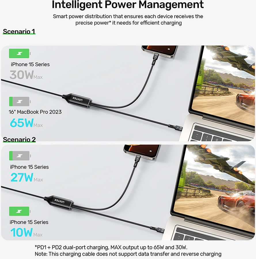 Unitek PD100W 2-in-1 USB-C Cable