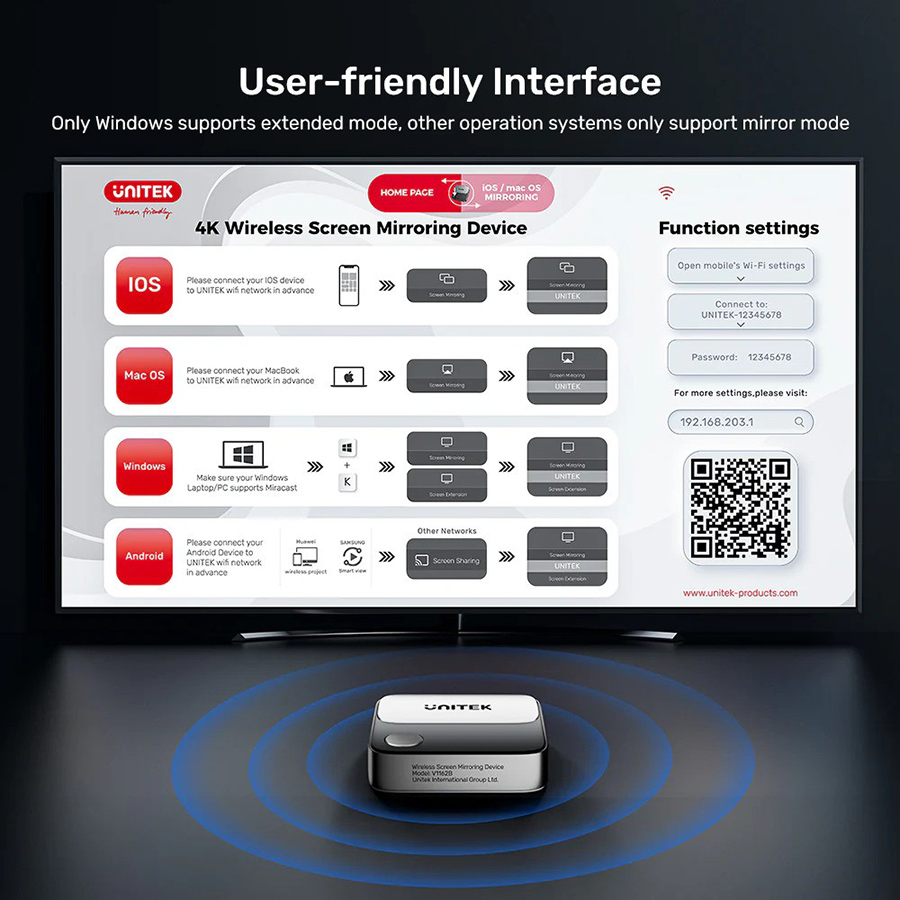 Unitek Wireless Screen Mirroring Device with 4K support