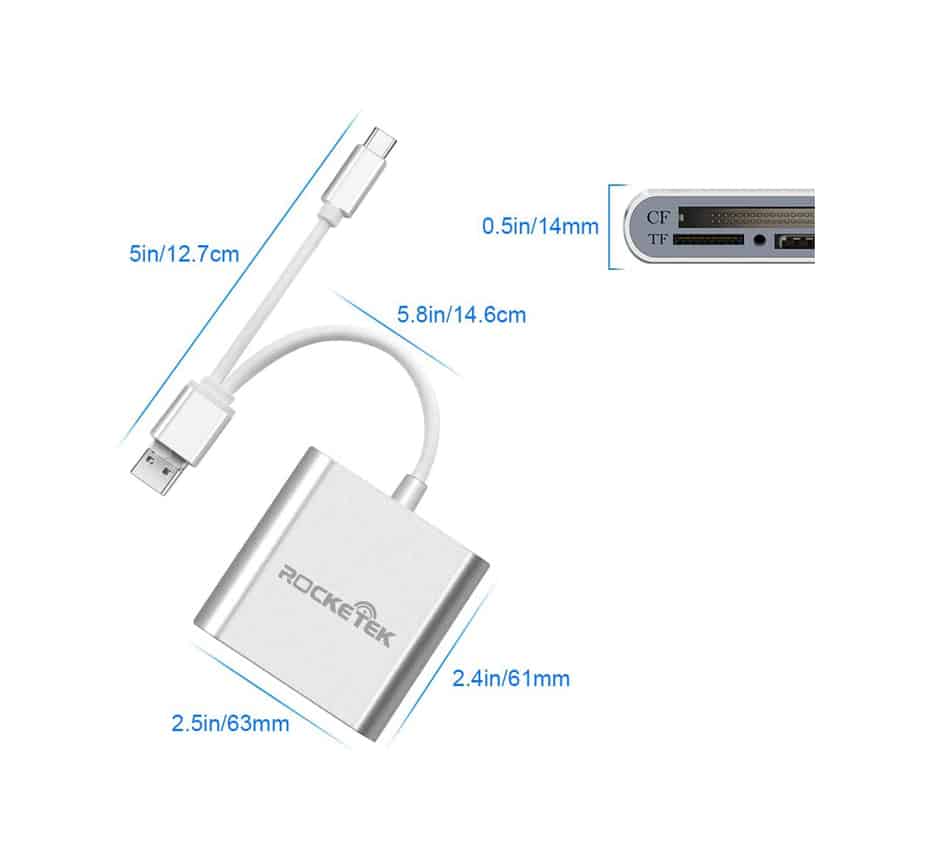 USB C CF Card Reader, CF Card Reader 3-in-1 Micro USB to USB Type-C