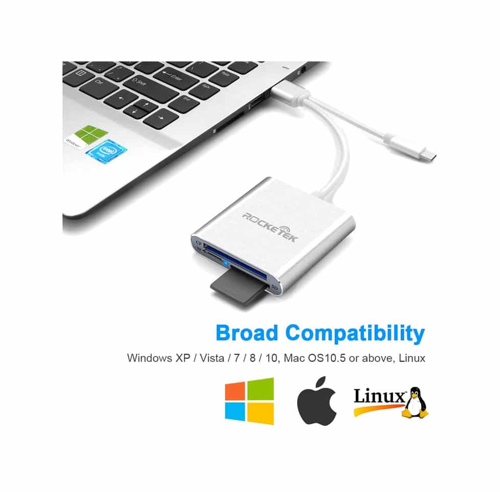 USB C CF Card Reader, CF Card Reader 3-in-1 Micro USB to USB Type-C
