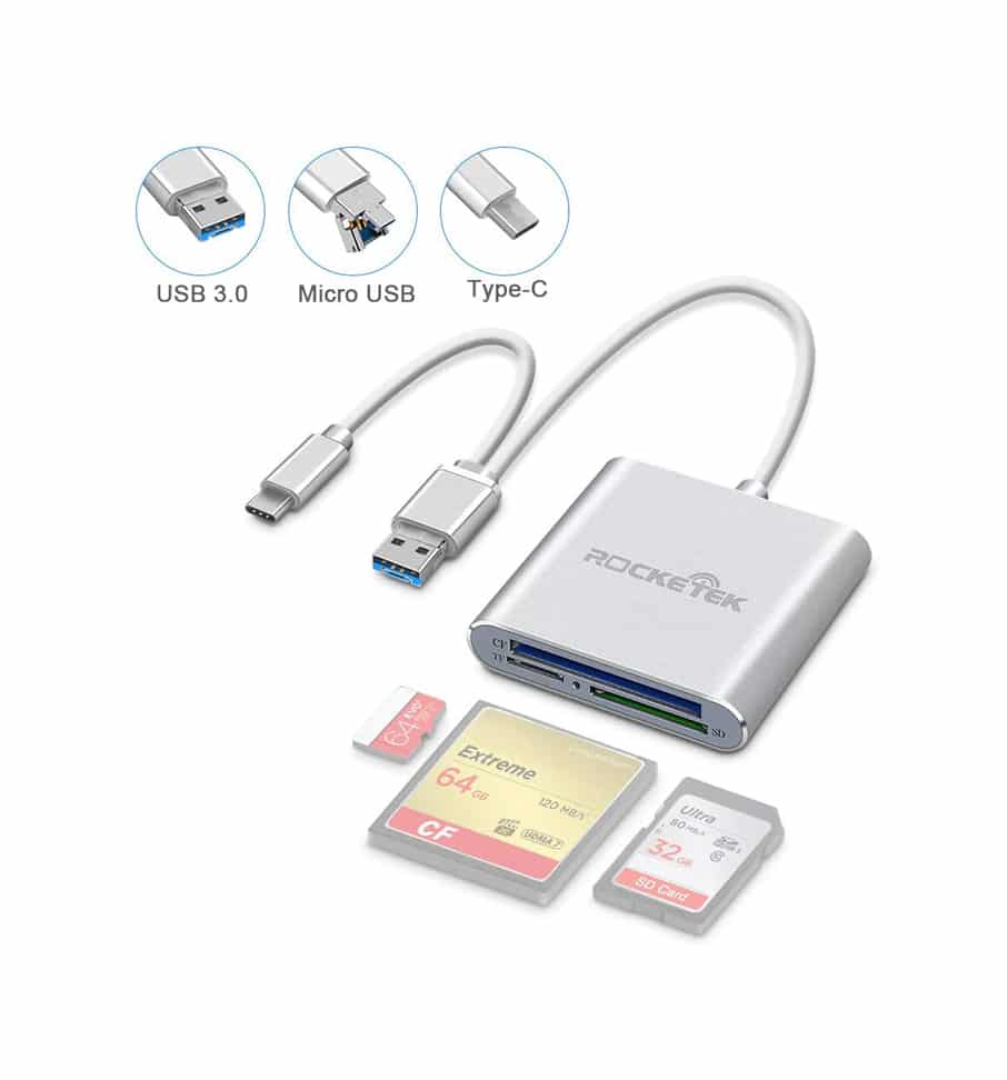 USB C CF Card Reader, CF Card Reader 3-in-1 Micro USB to USB Type-C