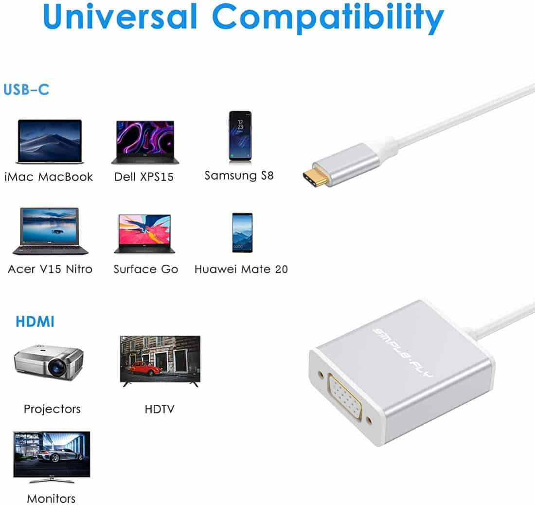 USB C TO VGA Adapter, USB 3.1 Type C (USB-C) to VGA Adapter With Aluminium Case