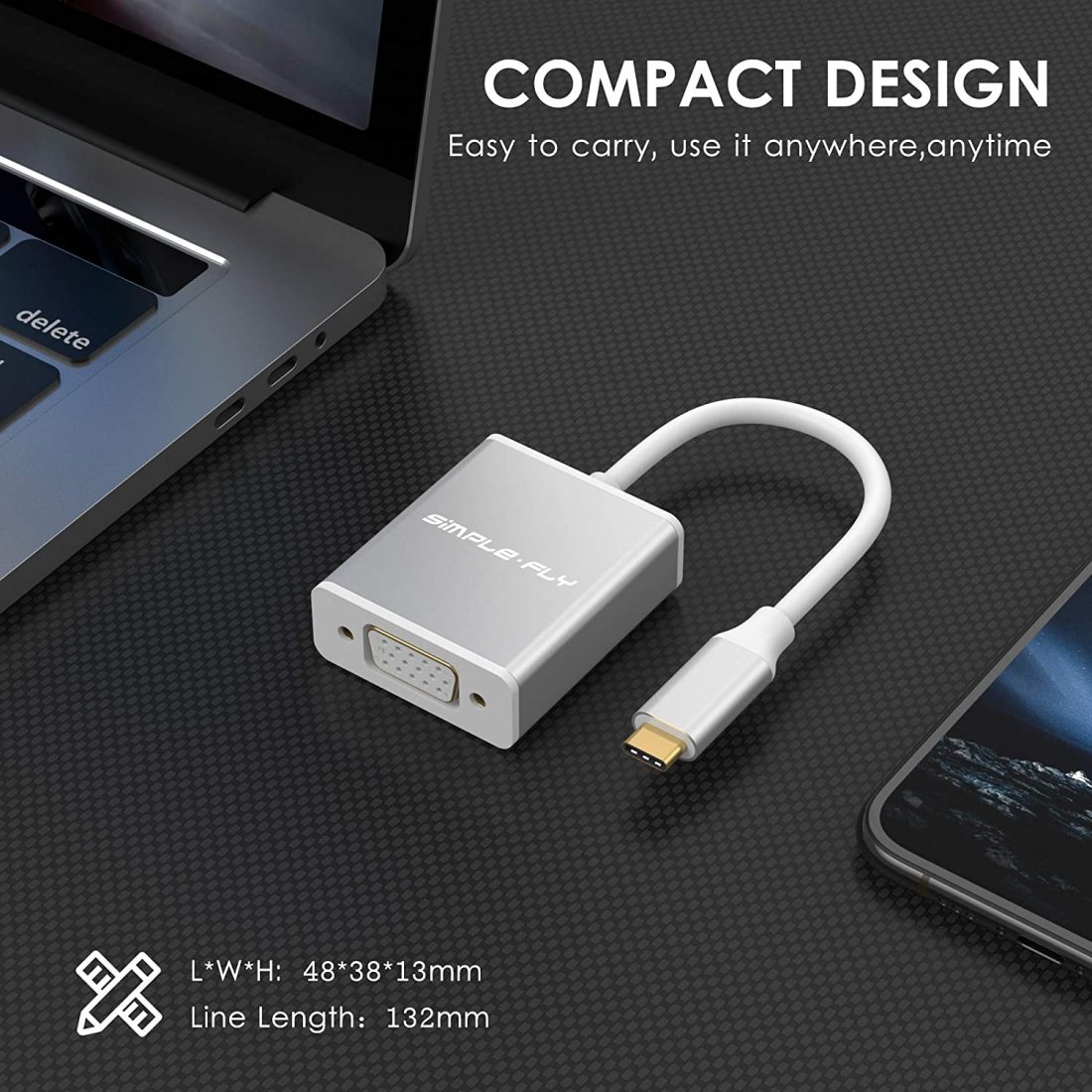 USB C TO VGA Adapter, USB 3.1 Type C (USB-C) to VGA Adapter With Aluminium Case