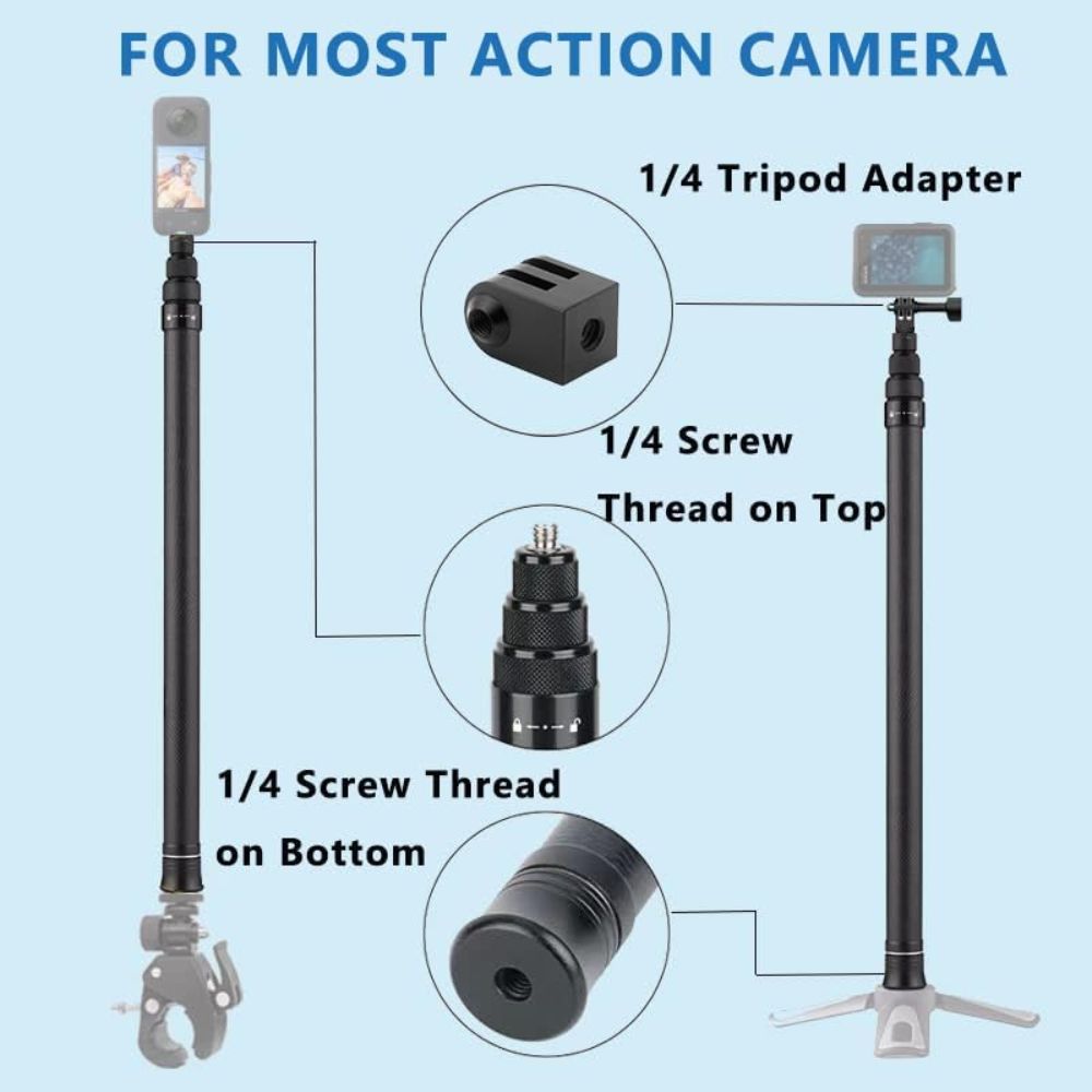 WELYOK 150cm Adjustable Extension Pole Carbon Fibre Selfie Stick