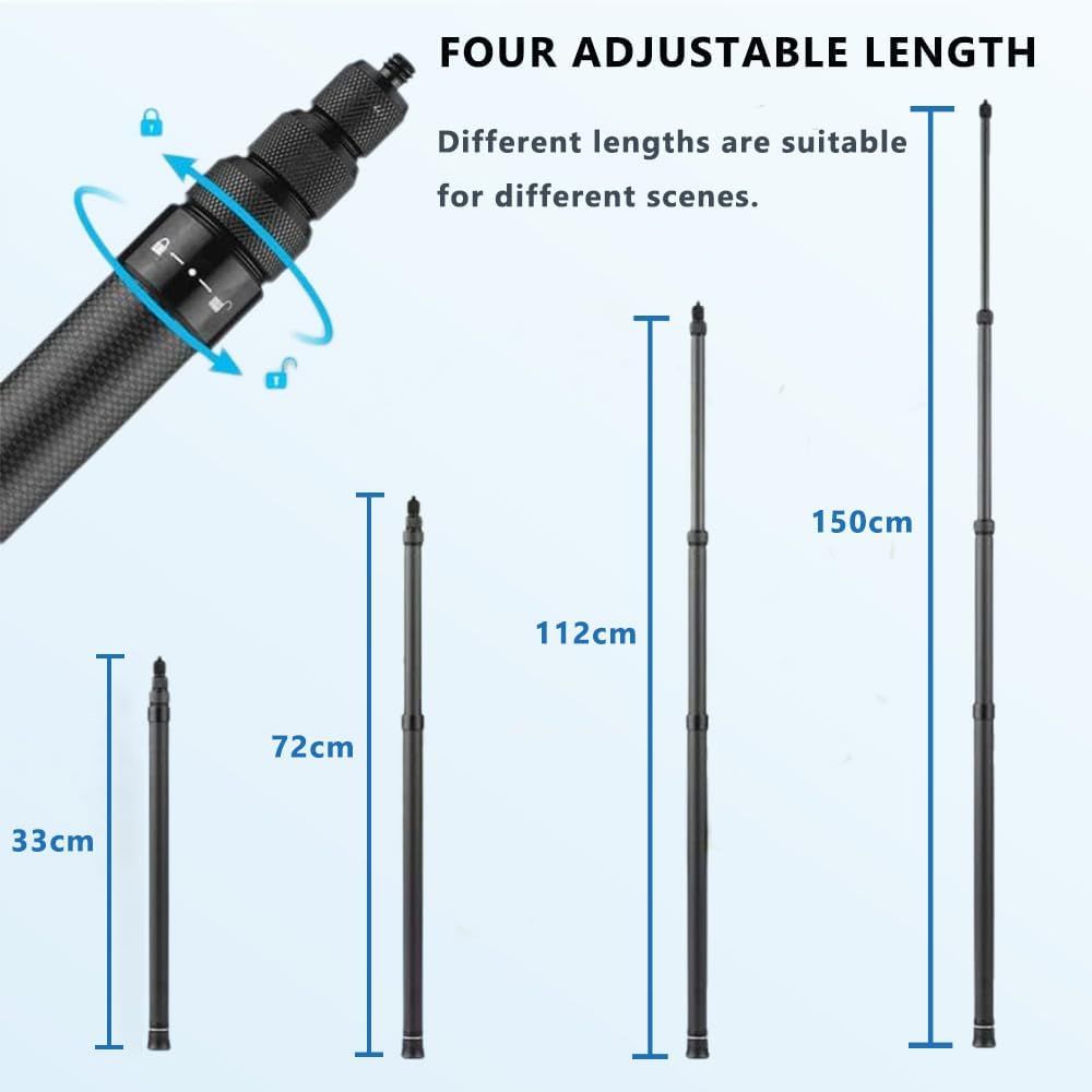 WELYOK 150cm Adjustable Extension Pole Carbon Fibre Selfie Stick