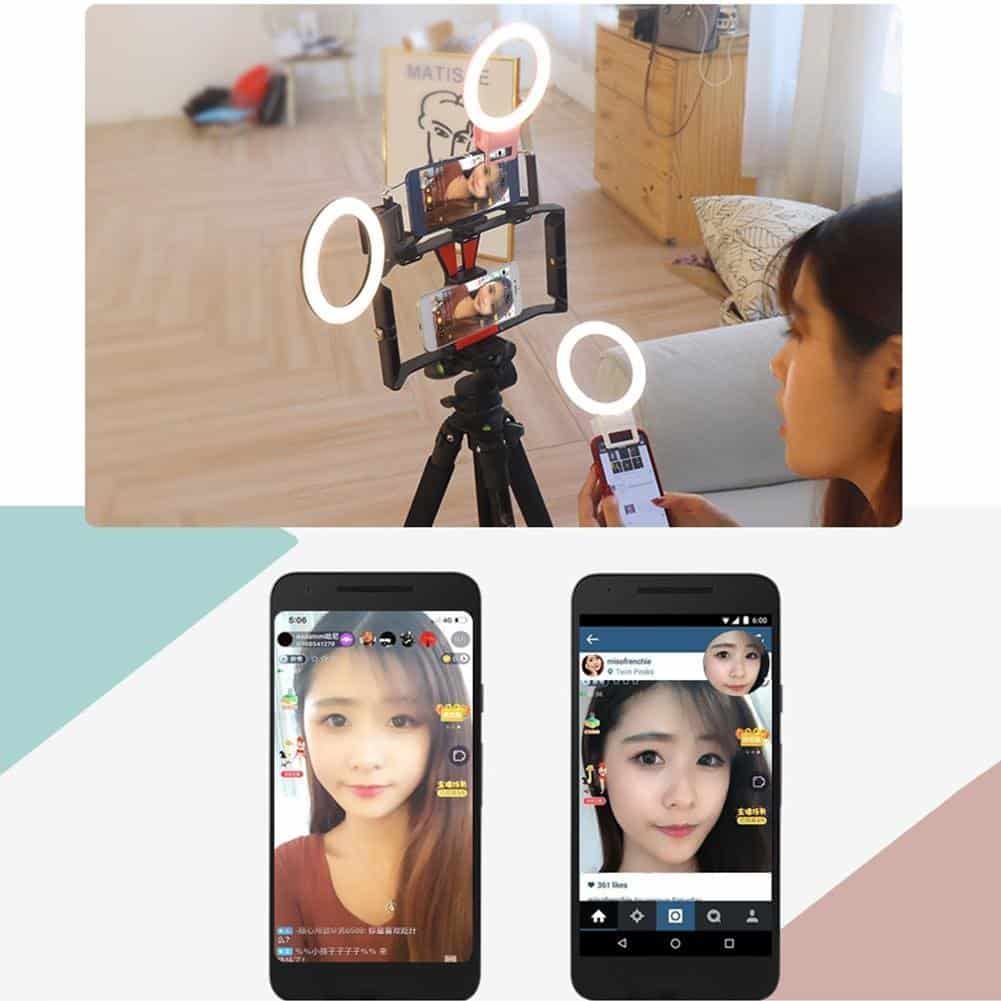 XJ18 LED Selfie Ring Light 3 Modes Dimming Photography Stream Lamp